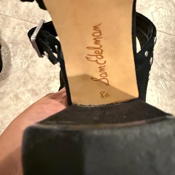 Sam Edelman York Black Studded Gladiator Sandals Block Heel Strappy - Picture 6 of 7